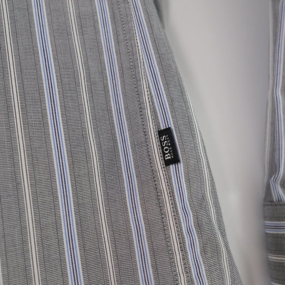 Hugo Boss Lex Men's L Gray Striped Button Up Shirt - Picture 9 of 11